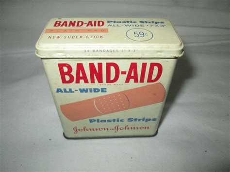 johnson and johnson metal band aid box|band aid adhesive tin age.